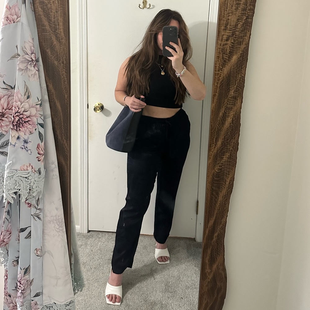 BNWT H&M Navy Silk Drawstring Waist Straight Leg Pant